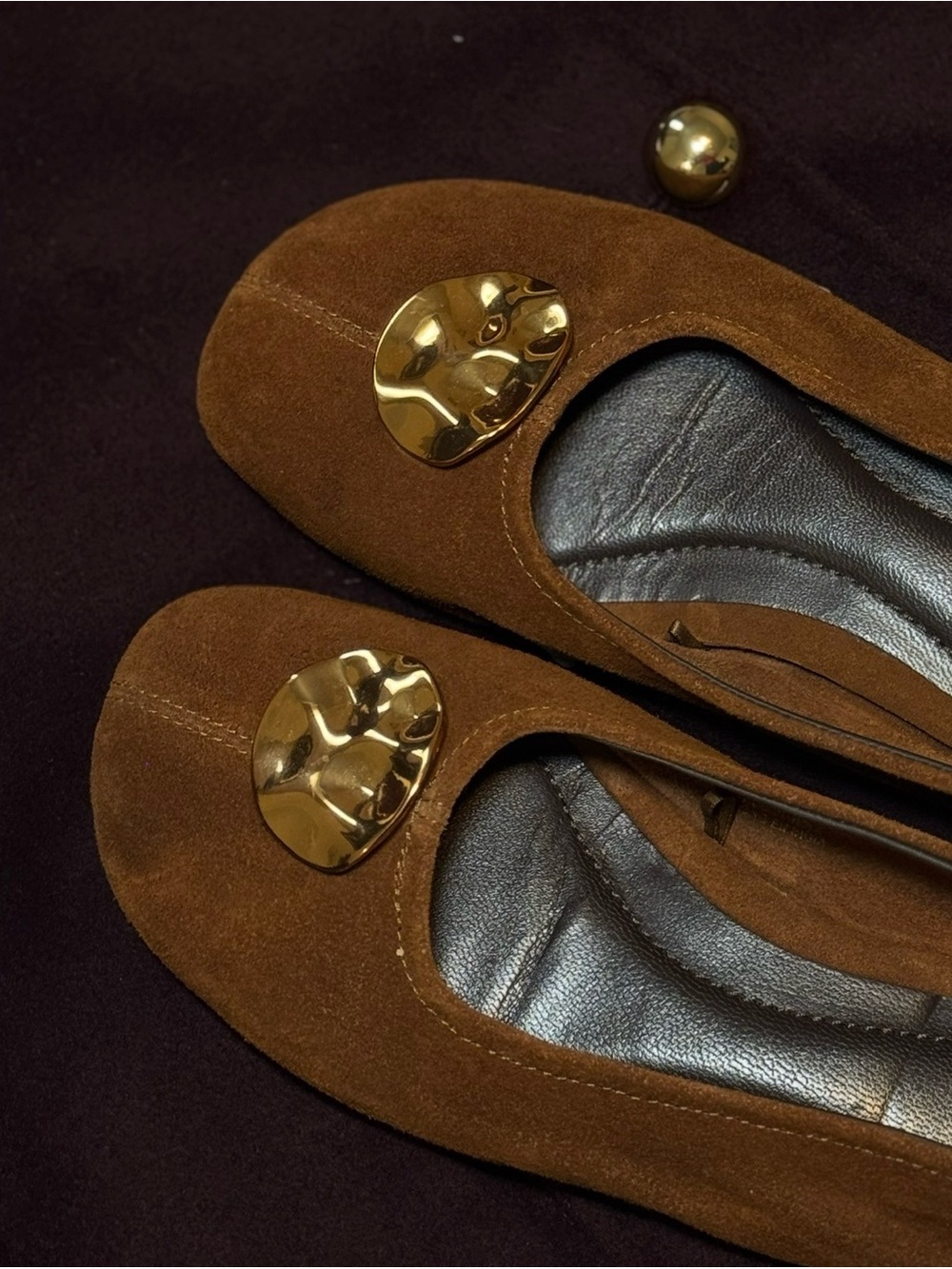 Zara leather & Suede Ballet Flats with Gold detail - Picture 3 of 10